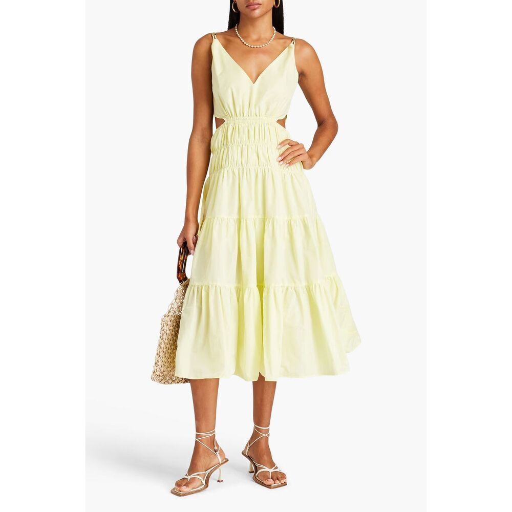 New MAJE Cutout shirred taffeta midi dress in Pastel Yellow Size 40 US 8